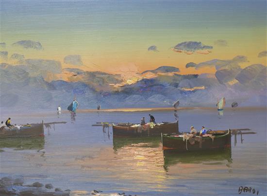 Bardi, oil on canvas, Fishing boats on the Mediterreanean, signed, 30 x 40cm.